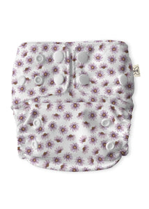 Modern Cloth Nappy - Lilac Meadow (White snap)