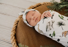 Load image into Gallery viewer, Baby Stretchy Swaddle &amp; Beanie | Safari
