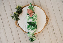 Load image into Gallery viewer, Baby Stretchy Swaddle &amp; Beanie | Banana Palm

